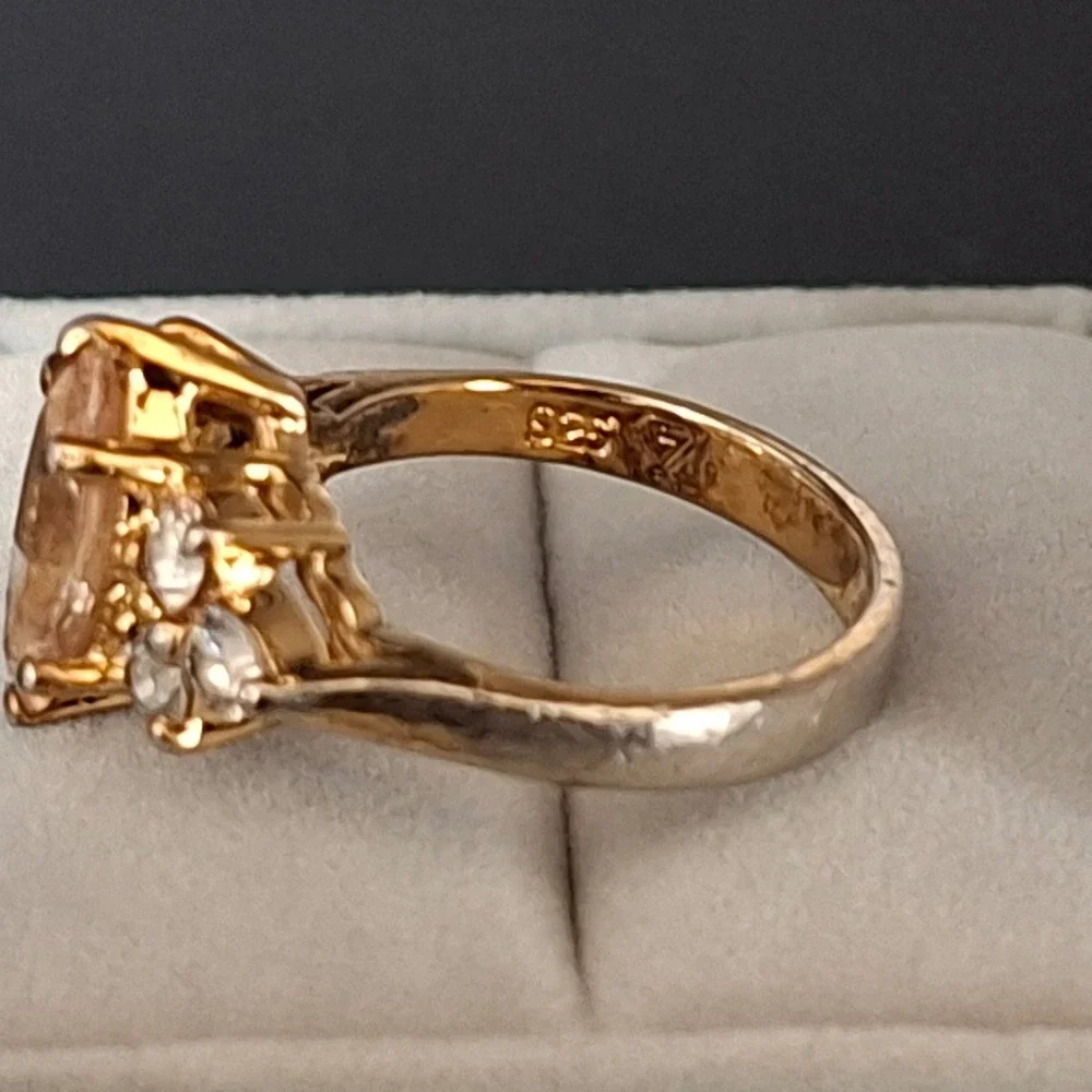 925 Sterling Silver Gold Tone Peach Marquise CZ Cluster Ring size 6 4g